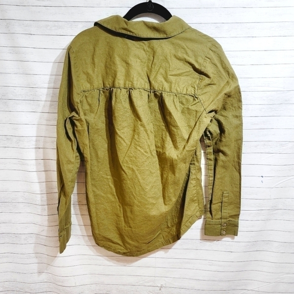 CHASER 55% LINEN BLEND OLIVE GREEN BUTTON UP, SZ SMALL - Picture 7 of 9
